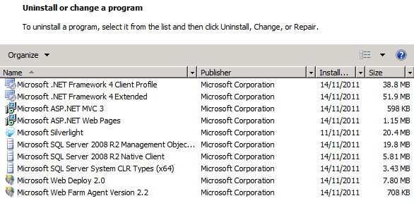 You can also check the installed programs list to verify that various web platform components have been added.