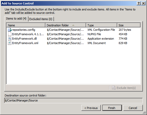 On the Items to add tab, verify that all the files you want to include are listed, and then click Finish.