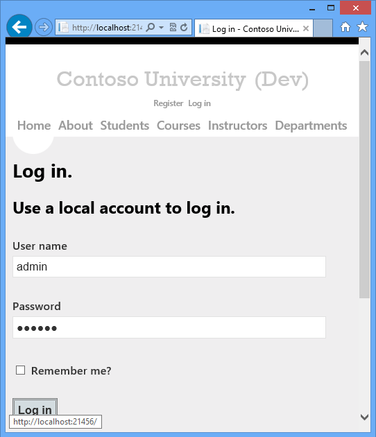 Log in page