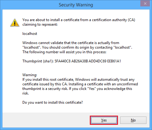 Security Warning dialog box