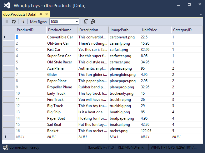 UI and Navigation - Products Table