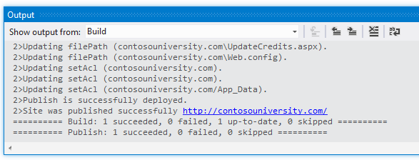 Output window after deployment