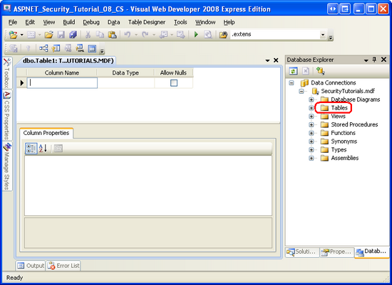 Add a New Table to the SecurityTutorials Database