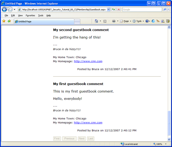 Guestbook.aspx Now Displays the Guestbook's Comments