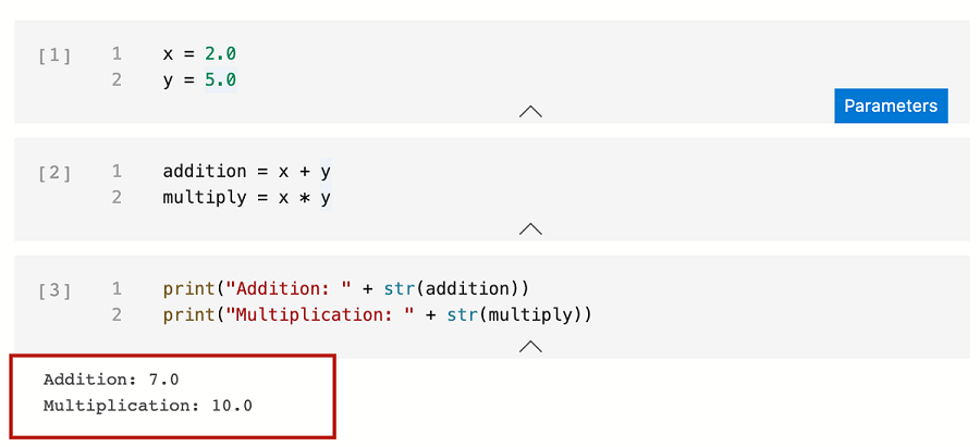 Screenshot that shows the output of cells added to test new parameters.