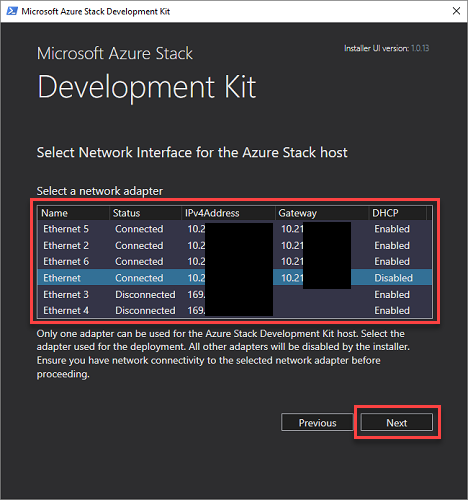 Select network adapter for ASDK