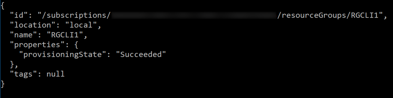 Resource group create output
