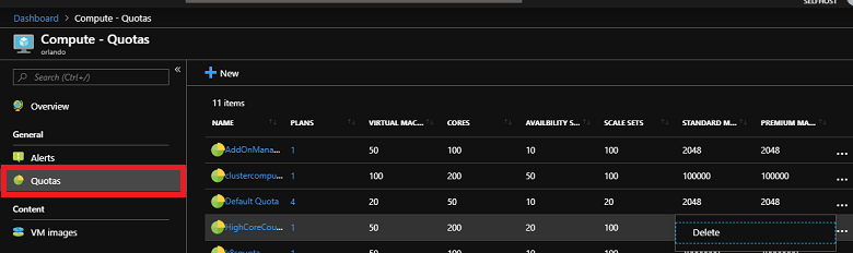 Delete quotas in Azure Stack Hub administrator portal