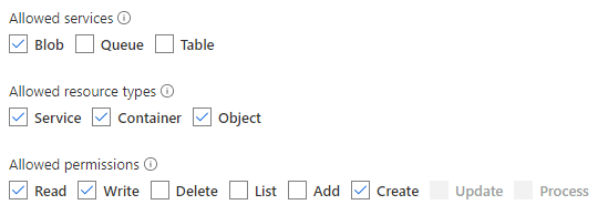 SAS token permissions
