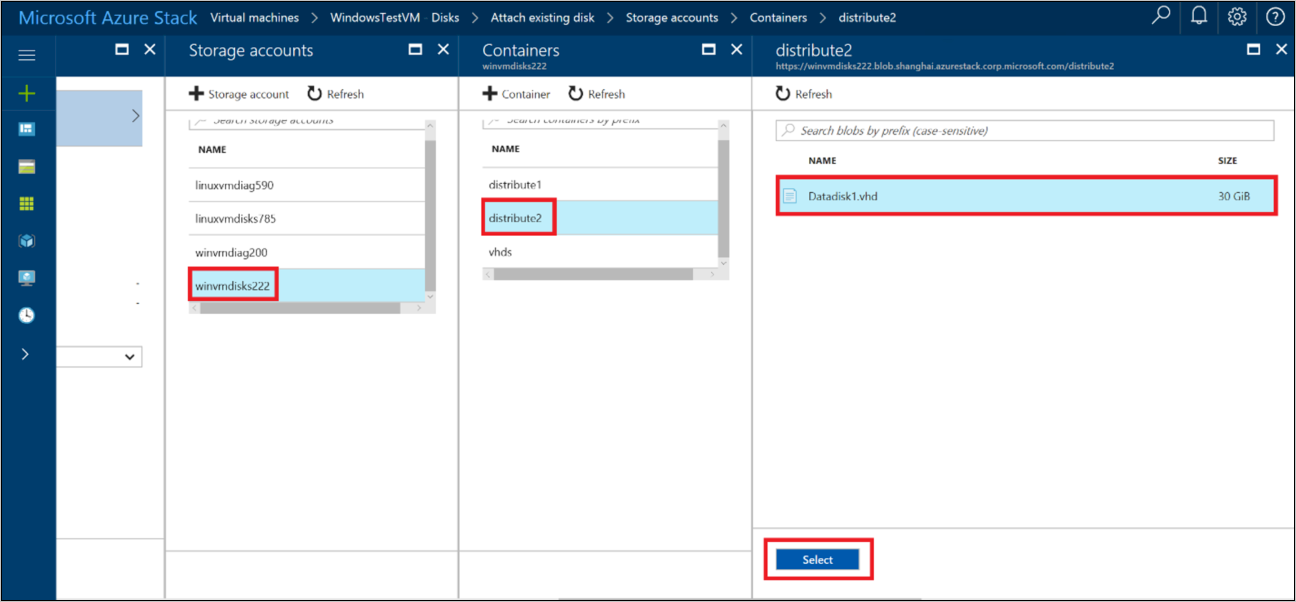 Example: Select a container