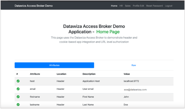 Screenshot of passed user attributes.