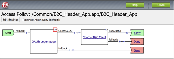 Screenshot of the X option on the OAuth Logon Page policy object.