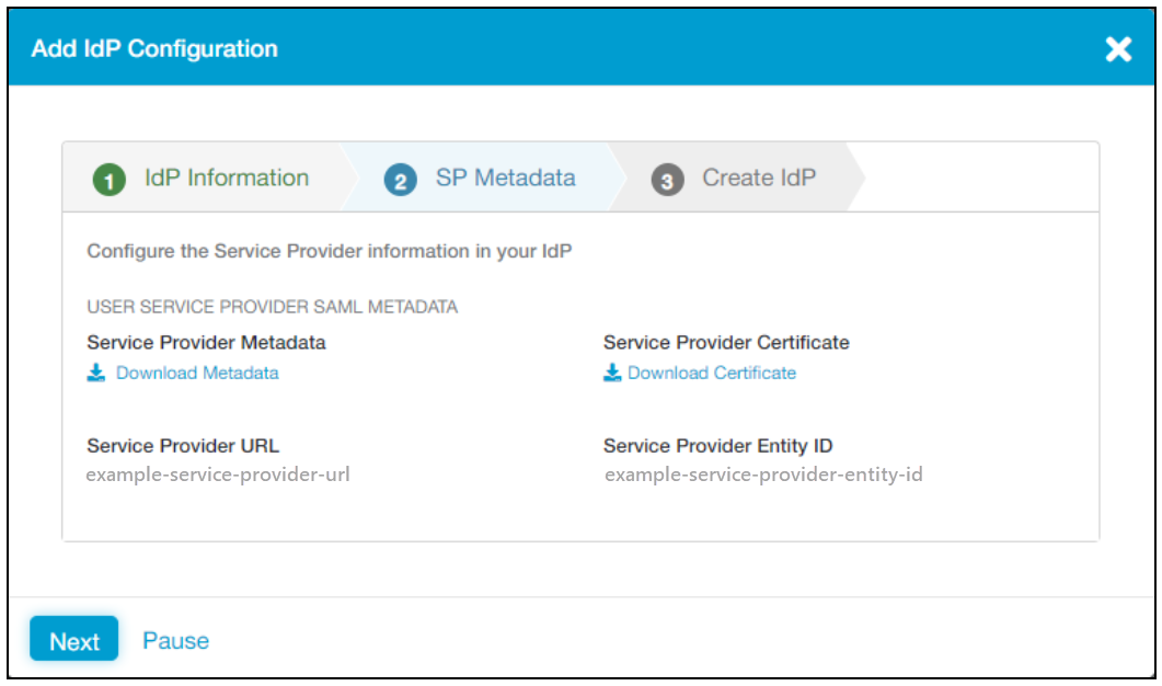 Screenshot of the Service Provider Entity ID option on the SP Metadata tab.