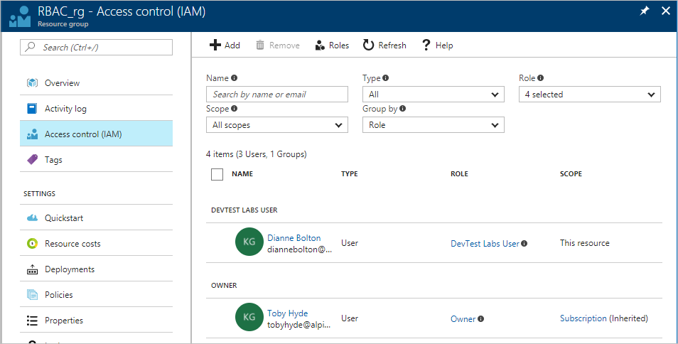 Users blade - inherited vs assigned access screenshot