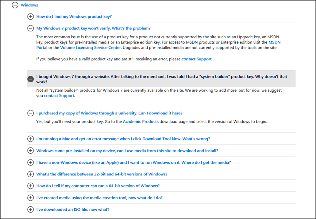 Section Link FAQ page example for a knowledge base