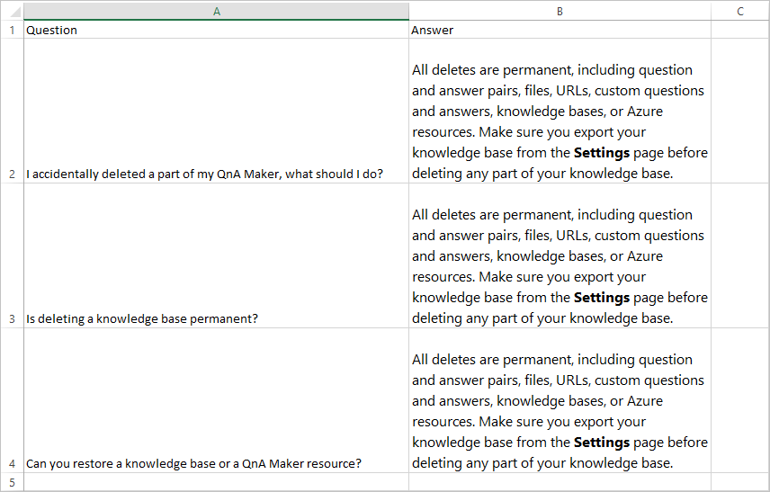 Example of alternate questions for single answer in Excel file