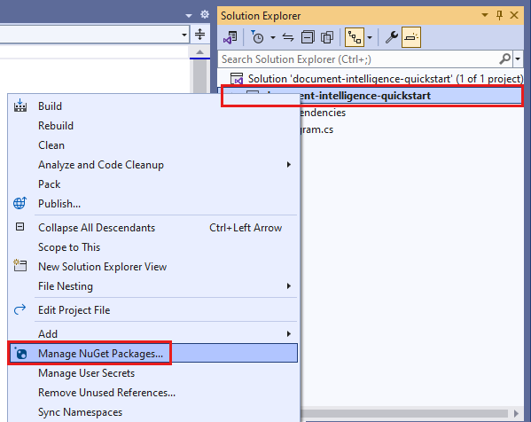 Screenshot of select NuGet package window in Visual Studio.