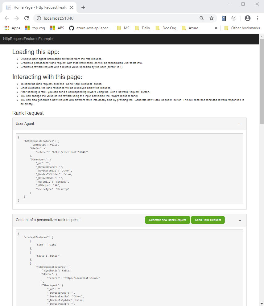 Screenshot shows an example of the Http Request Feature in a web browser.