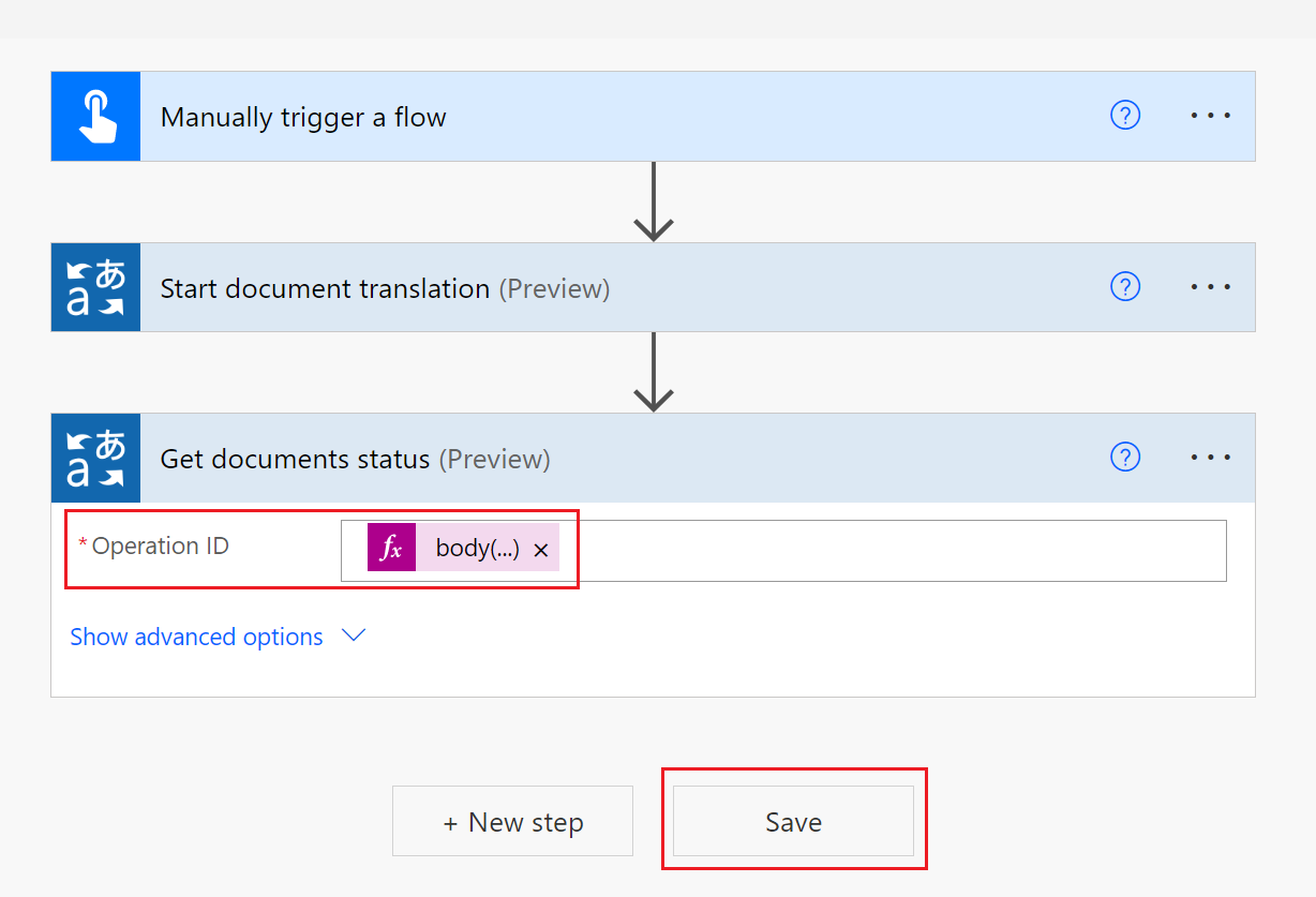 Screenshot showing the operation ID field with an expression function value.