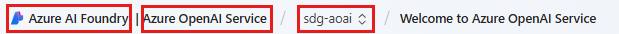 Screenshot shows top left corner of screen for AI Foundry when using Azure OpenAI without a project.