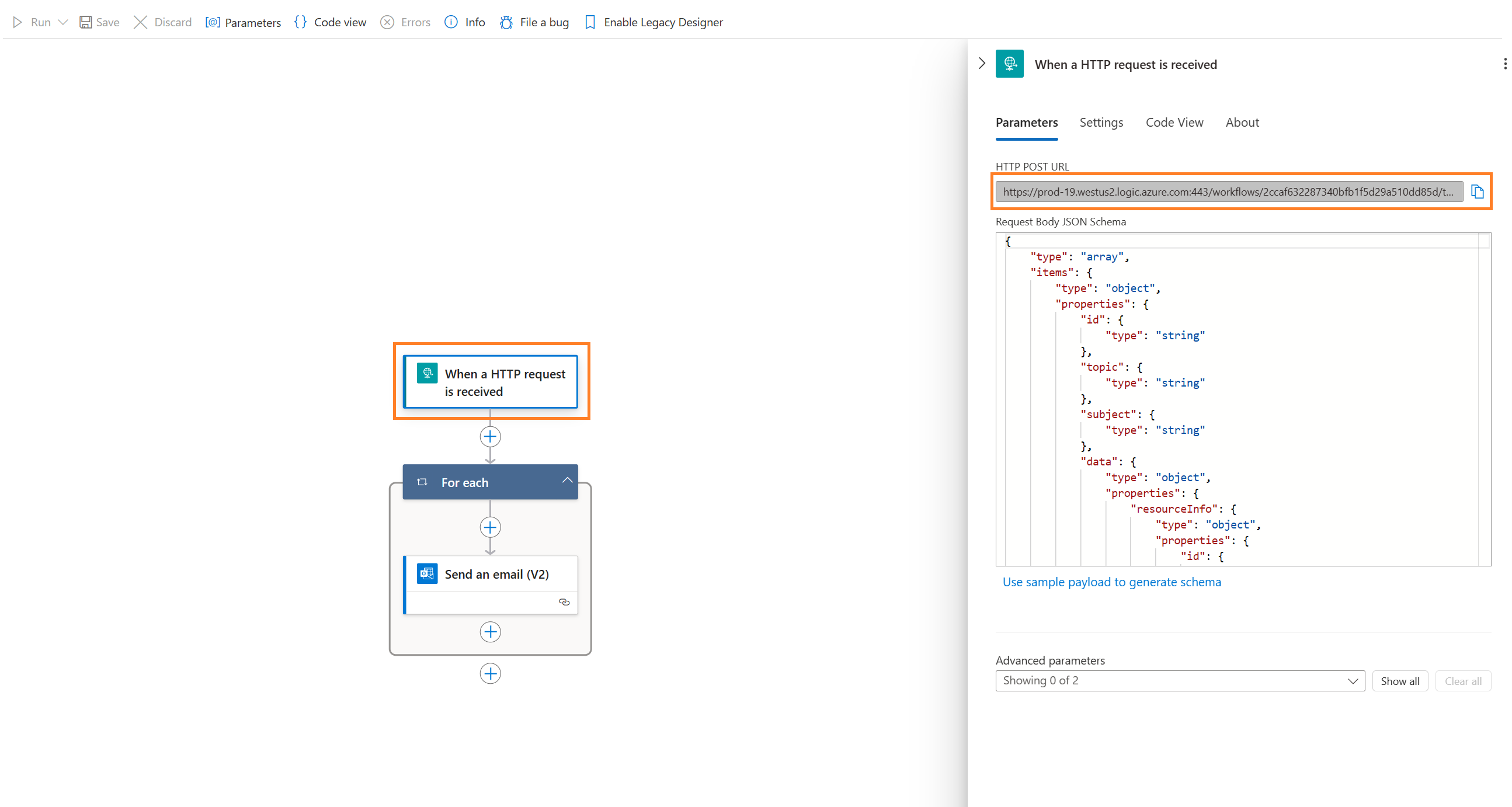 The screenshot shows how to copy Http post URL.