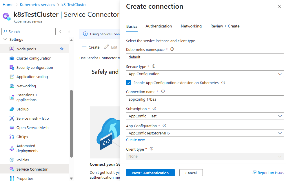 Screenshot showing create connection.