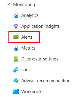 Screenshot of Alerts option in Monitoring menu in the portal.