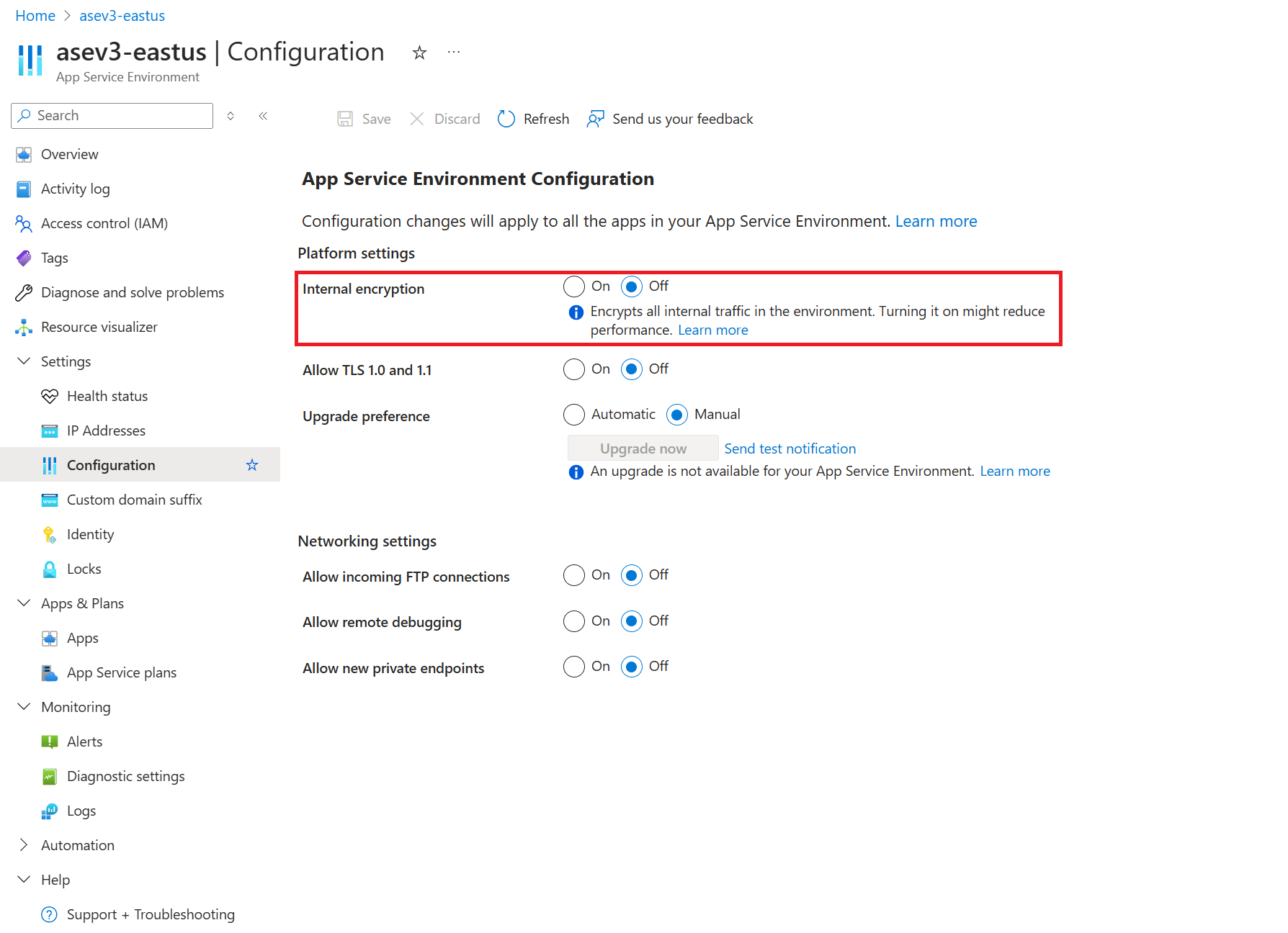 Screenshot that shows how to enable internal encryption.