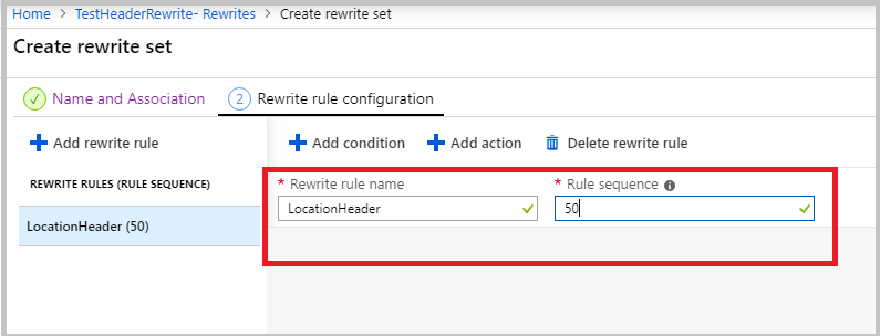 Screenshot that shows adding a rewrite rule name.