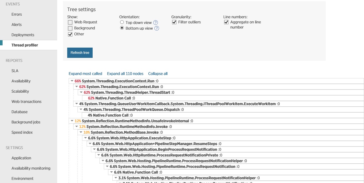 The New Relic thread profiler showing the sample application creating single instance of an HttpClient object for all requests