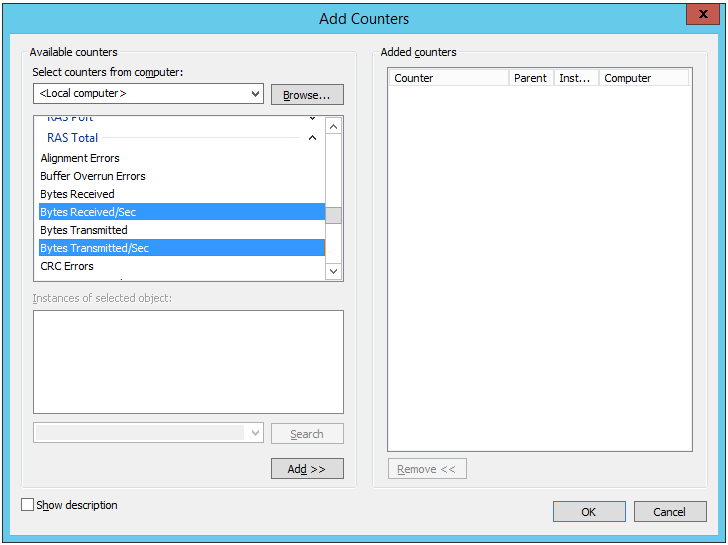 Performance counters for monitoring VPN network traffic