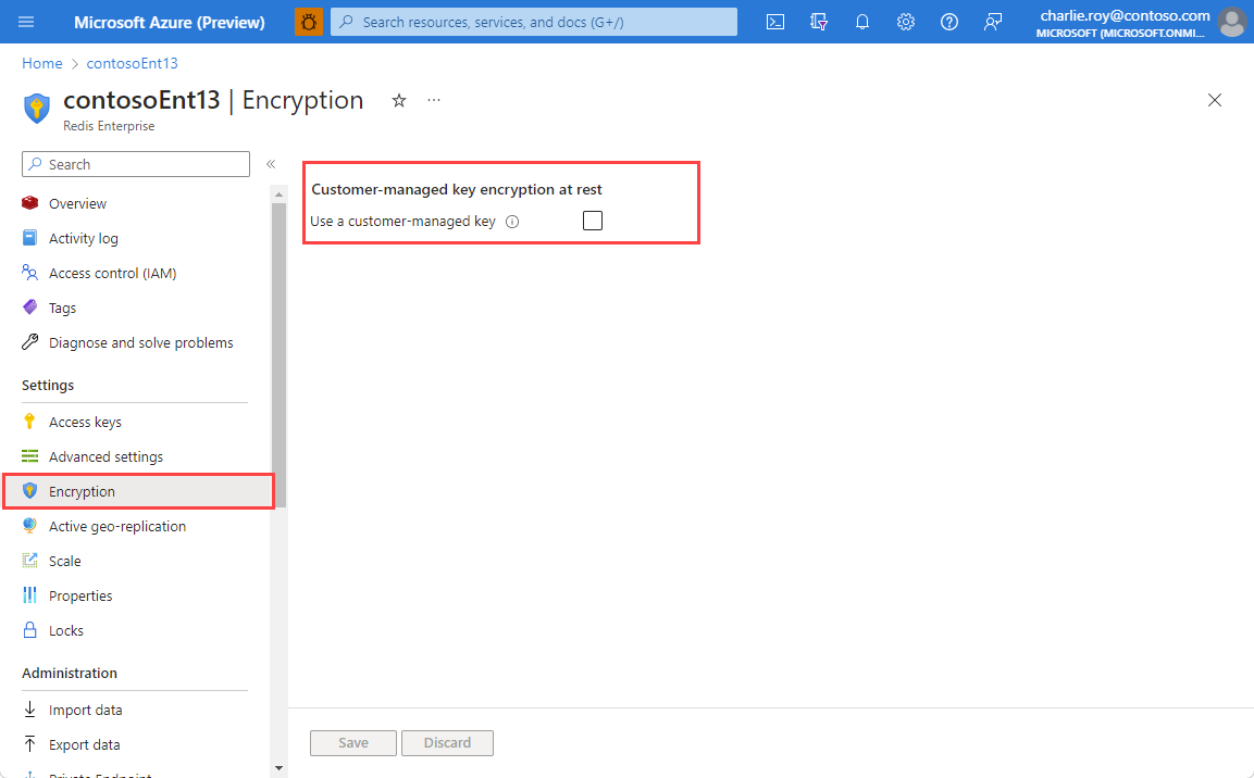 Screenshot encryption selected in the Resource menu for an Enterprise tier cache.