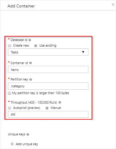 Define the Tasks container