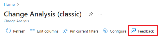Screenshot that shows the Feedback button on the Change Analysis (classic) tab.