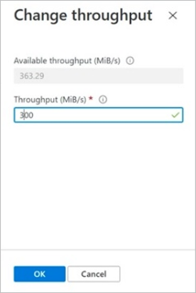 Screenshot that shows the Change Throughput window.