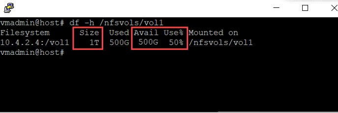 Screenshot that shows volume capacity reporting in Linux.