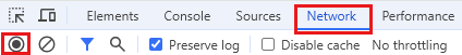 Screenshot that shows how to record the network log in Chrome.