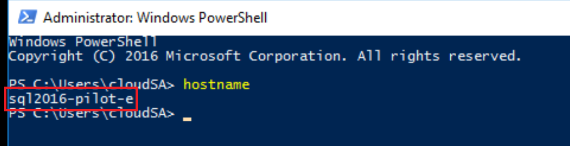 Screenshot of finding out Windows Server hostname through the command prompt.