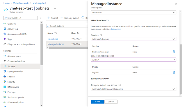 Associate a service endpoint policy with a subnet