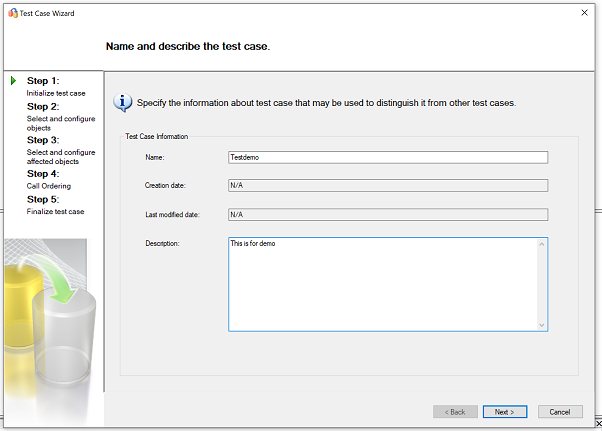 Screenshot that shows steps to initialize a test case.