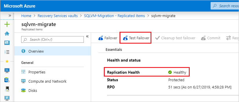 Test failover for your VM