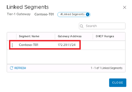 Screenshot showing gateway address of the selected segment.