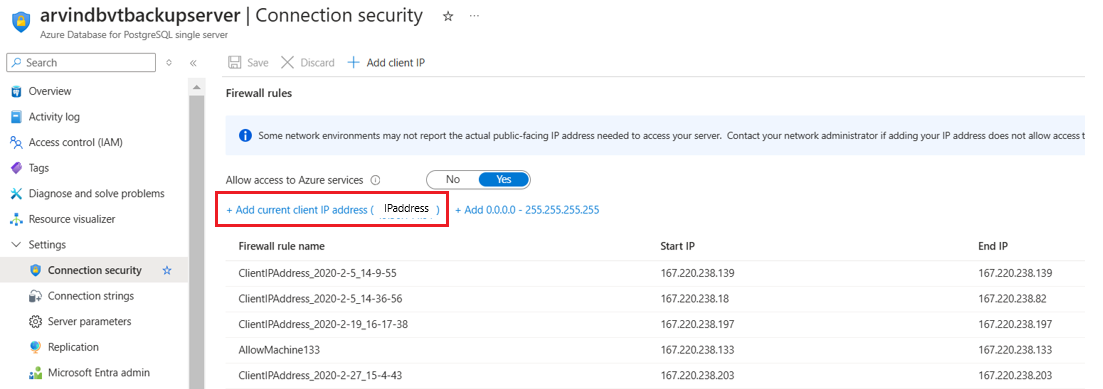 Screenshot showing the process to add the current client I D address to the Firewall rules.