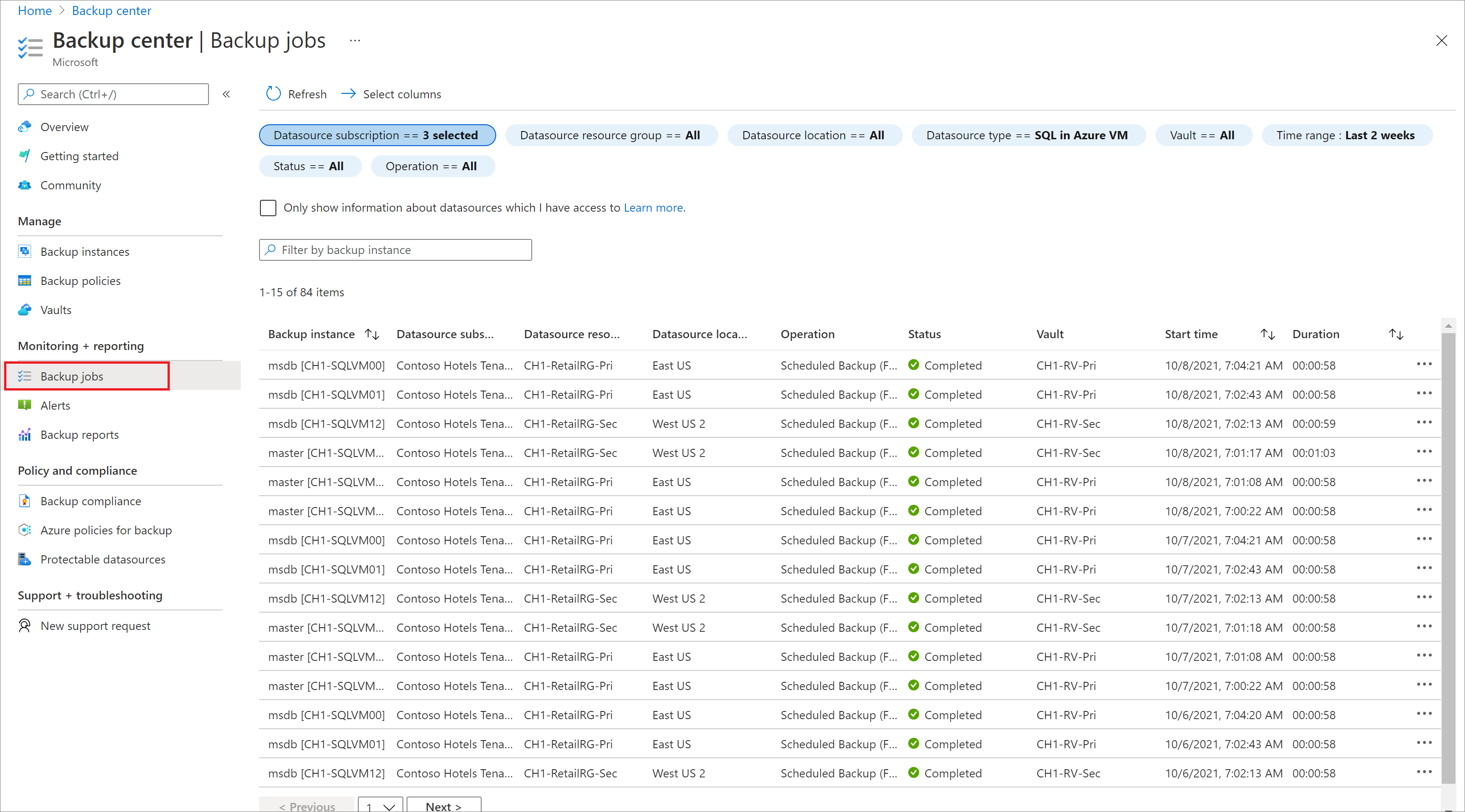 Screenshot showing the filtered Backup jobs.