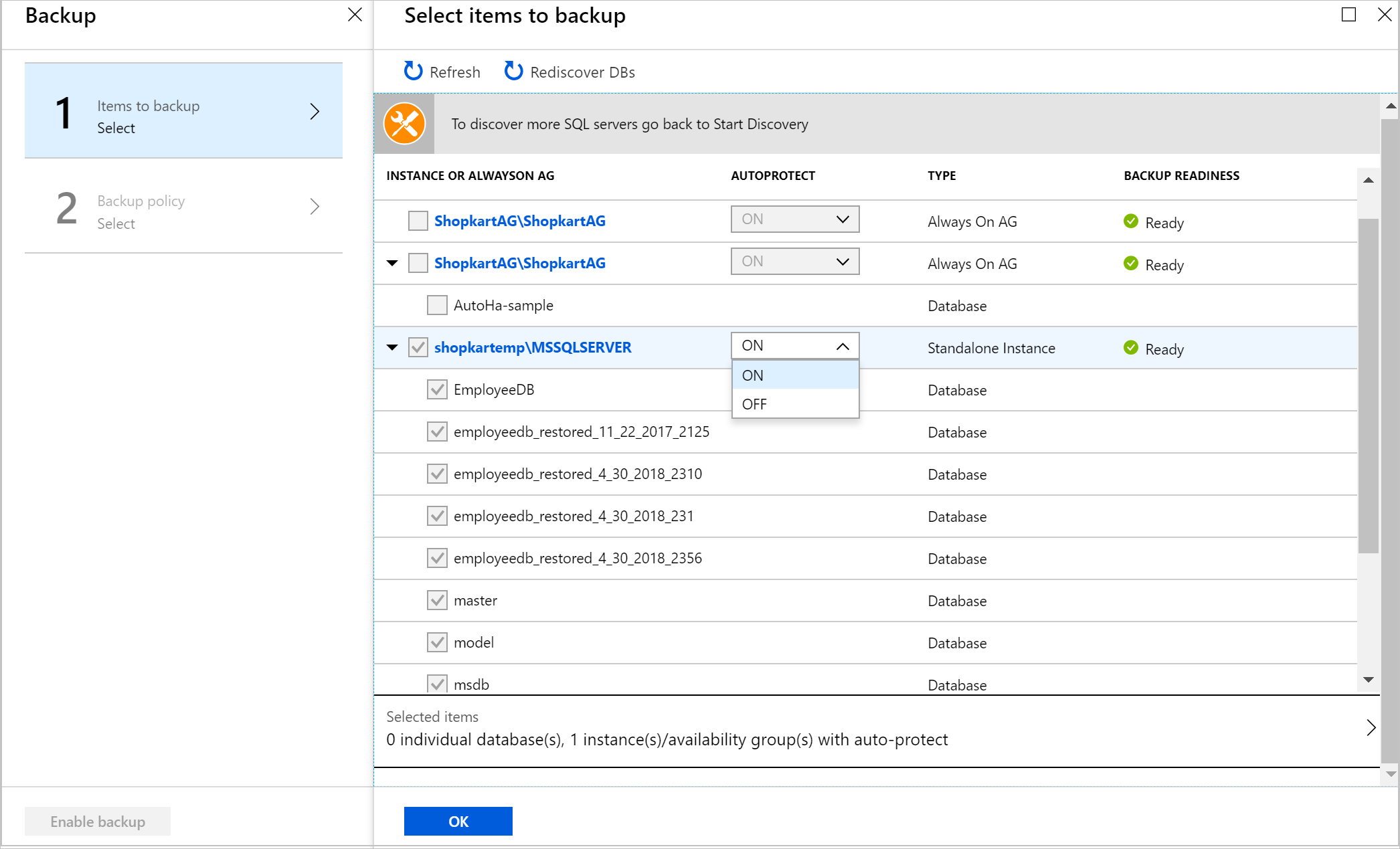 Enable auto-protection on the availability group