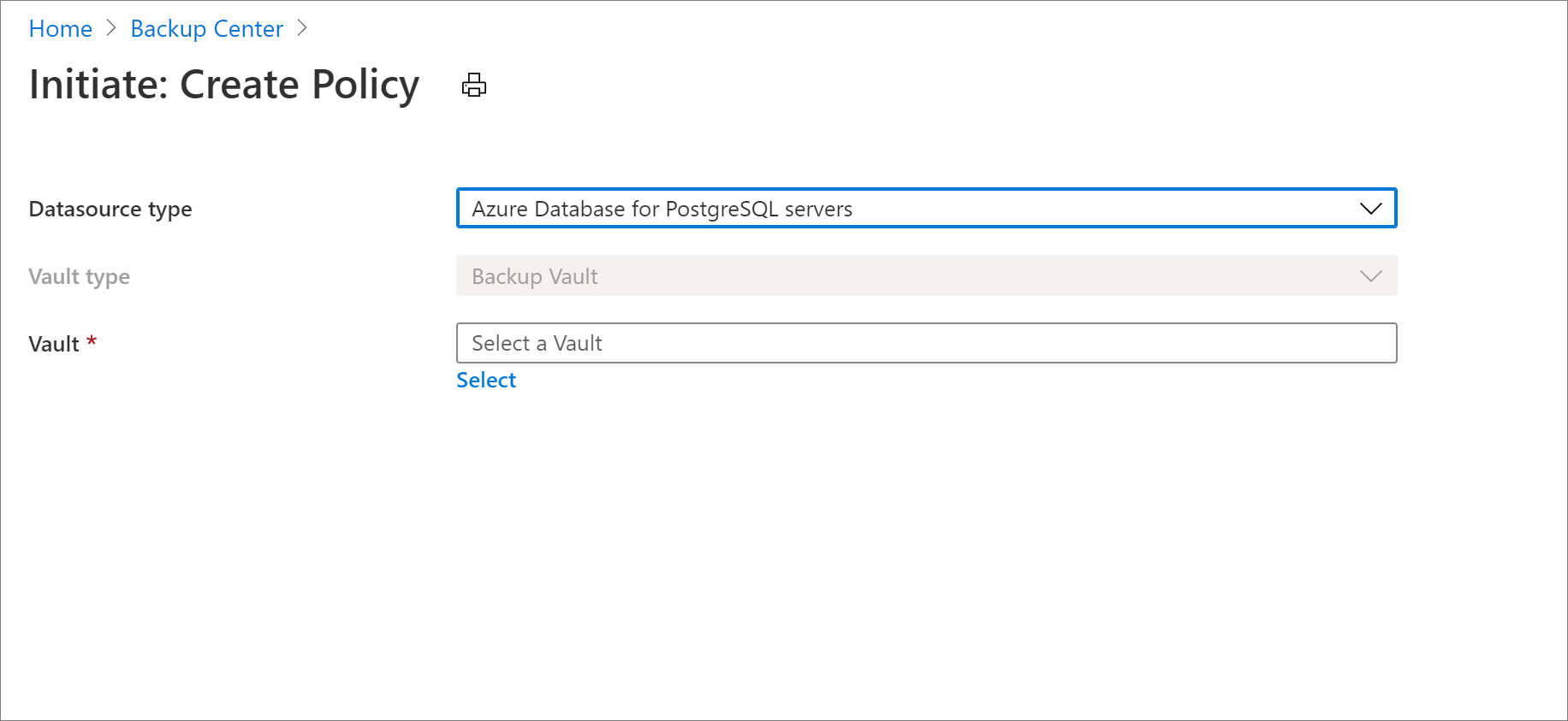 Select datasource for policy for Azure Database for PostgreSQL Server backup