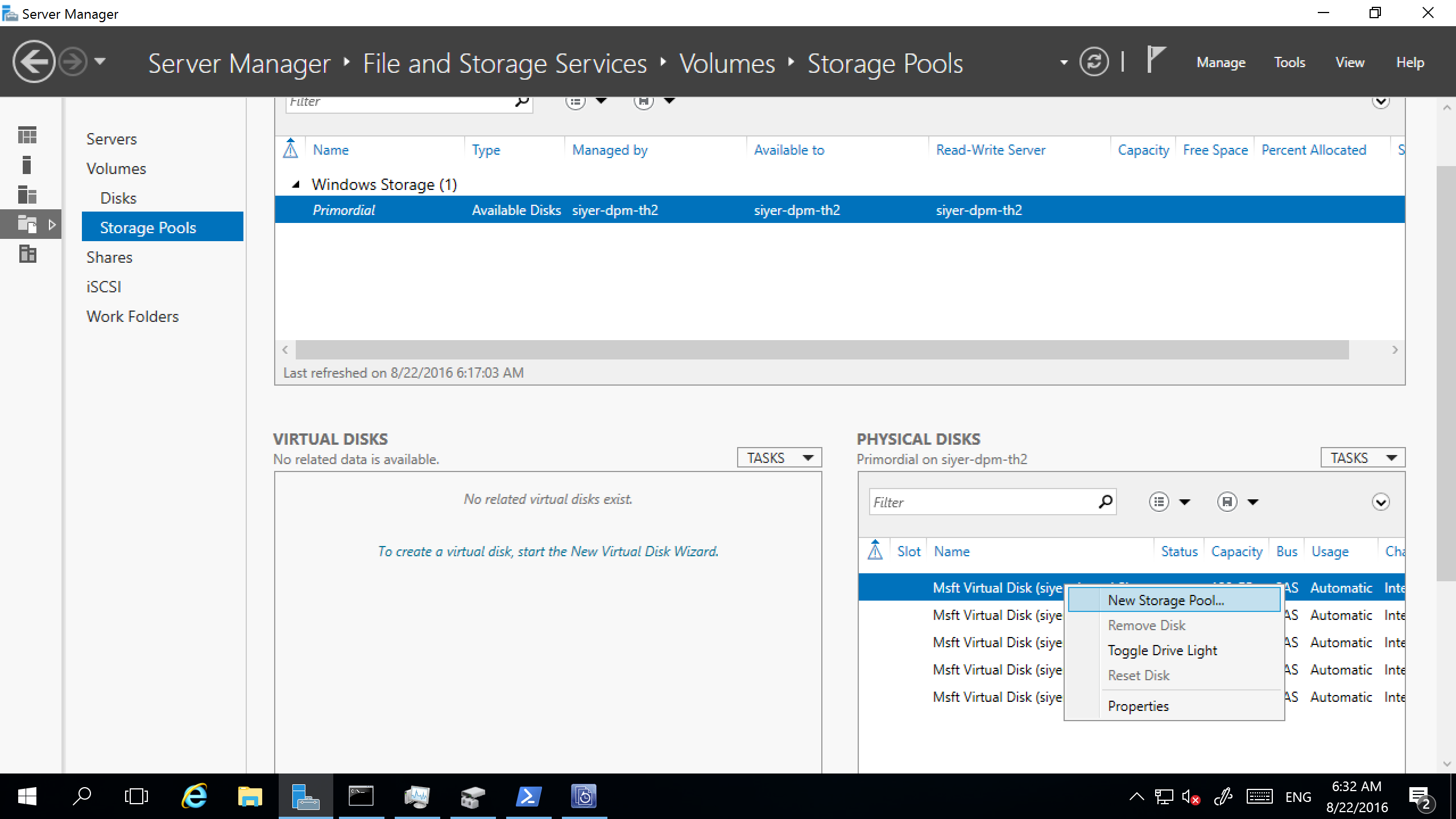 Screenshow shows how to start creating a new storage poo.l