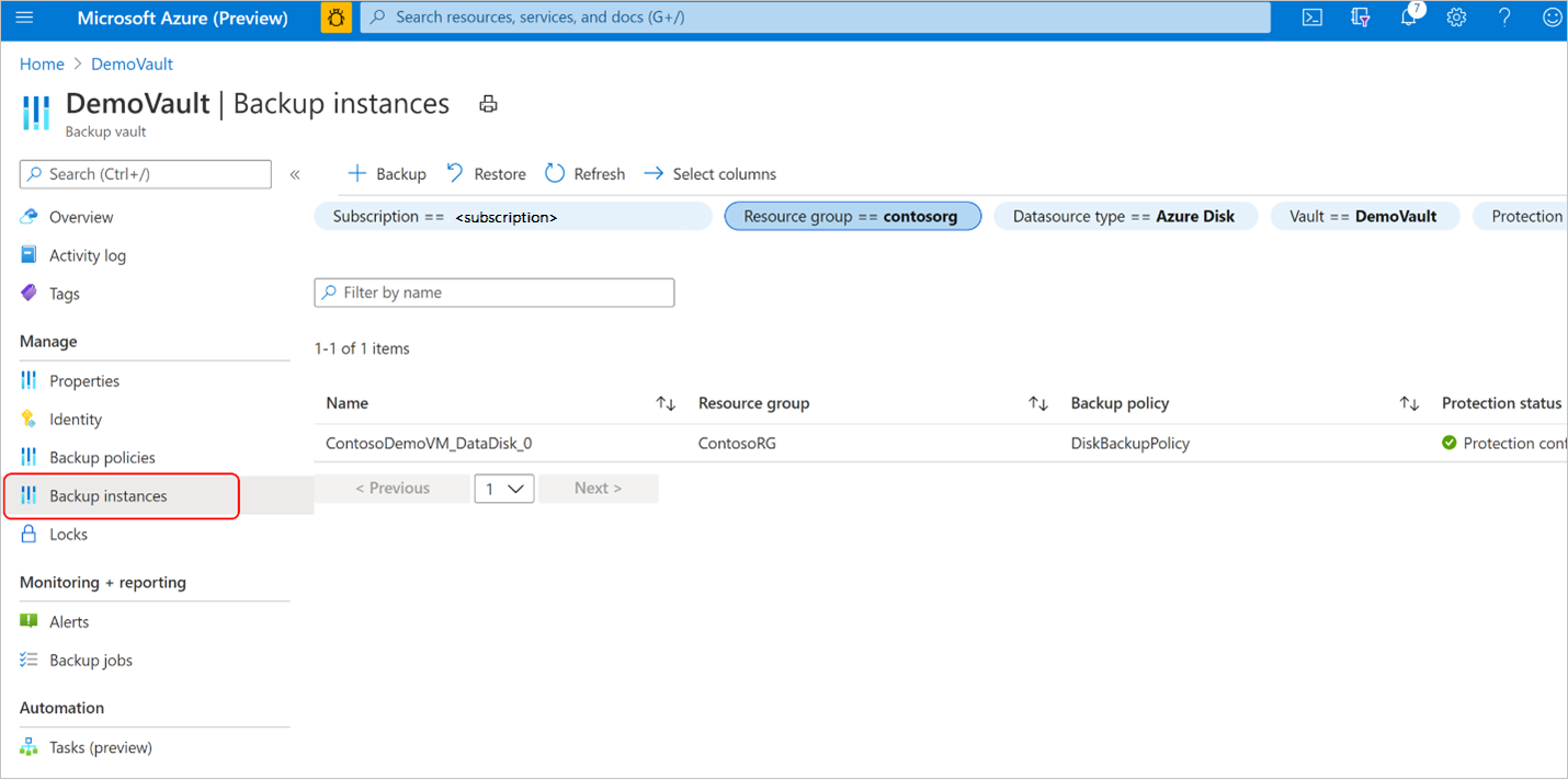 Select backup instance