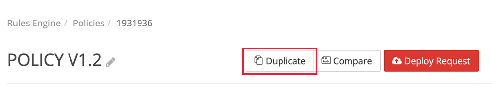 Screenshot of the duplicate button on the policy overview page.