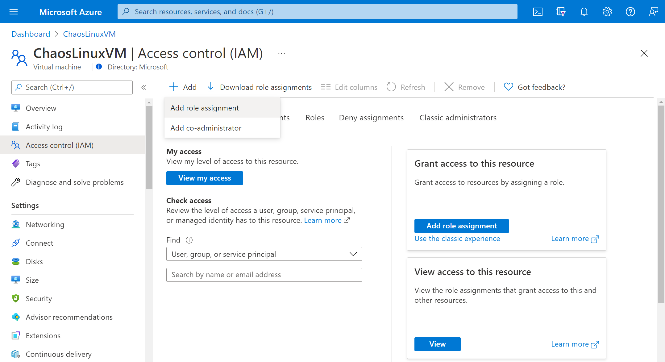 Screenshot that shows Access control overview.